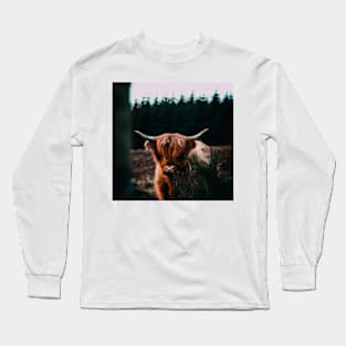 Scottish Highland Cow Cattle Oil Painting Long Sleeve T-Shirt